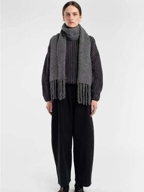 Micaela Greg Dark Grey Fringe Scarf